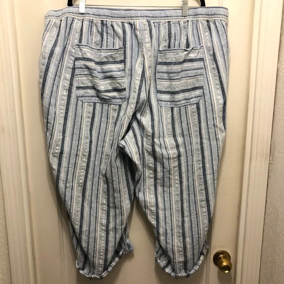 Lane Bryant Linen Blend Beach Pants Size 26 Colors White Blues Metallic Stripes - Picture 7 of 13